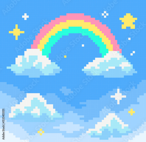 pixel vector illustration of Summer sky