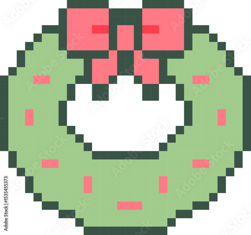 pixel vector illustration of Christmas wreath