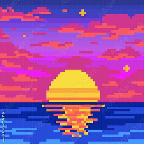 pixel vector illustration of sunset