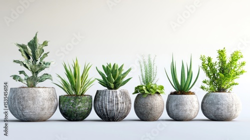 Minimalist indoor plant collection with diverse textures and modern decorative pots
