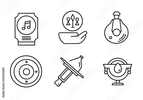 Collection of minimalist line art icons featuring various objects and abstract graphic designs