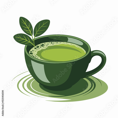 Cup of Matcha Green Tea with Foam – Vector Style