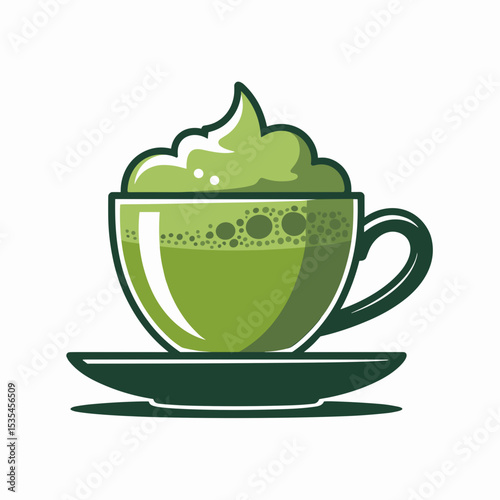 Cup of Matcha Green Tea with Foam – Vector Style