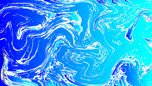 Abstract vivid background with dynamic fluid swirls and marble-like textures in various shades of blue and cyan. Irregular, flowing patterns that mimic water currents or ink. Deep royal blue to bright