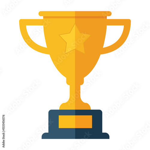 Golden trophy with a star on it, sitting on a blue base, symbolizing victory, achievement, and success in competitions and awards