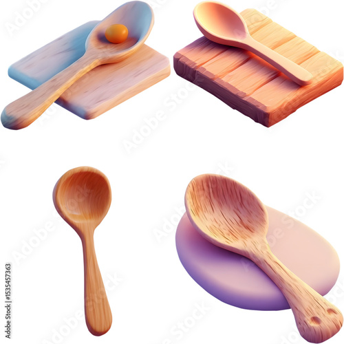wooden spoons on white background
