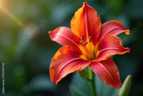 Partially open snapdragon, closed Brindisi lily blurred background, outdoor, elegant, sunshine
