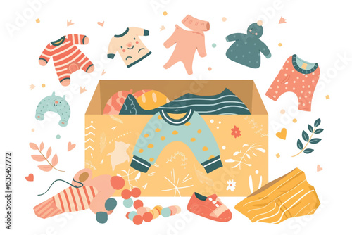 Merry Christmas or New Year colorful icon gift box present with clothing. Shopping package and close box with bow. Big winter sale discount online clothes store. Shopping for the holidays. Eps 10