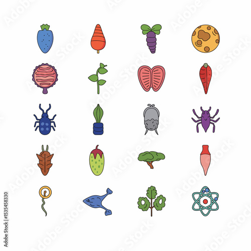 Vibrant Array of Whimsical Icons: A cheerful, colorful collection of quirky and imaginative illustrations, perfect for injecting fun and personality into any project. 