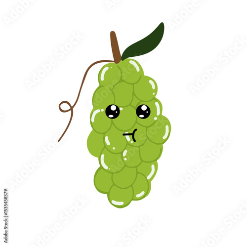 Green grapes cartoon character. Kawaiii emoticon element stock