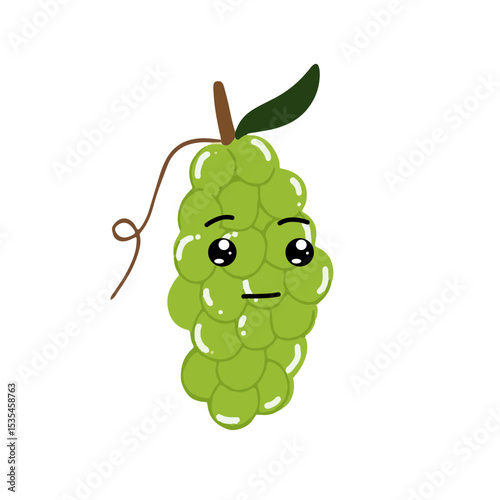 Green grapes cartoon character. Kawaiii emoticon element stock