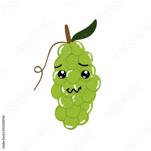 Green grapes cartoon character. Kawaiii emoticon element stock