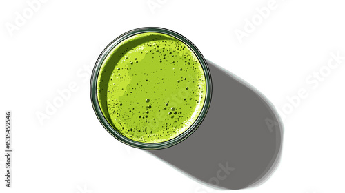 Healthy green matcha drink in a glass on white background, healthy lifestyle concept