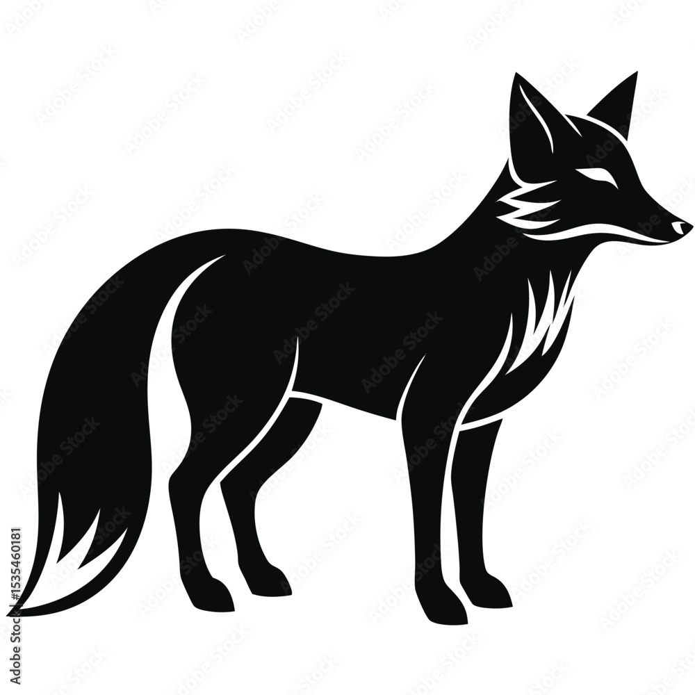 Obraz premium Black and white fox silhouette vector illustration on a white background with minimal details