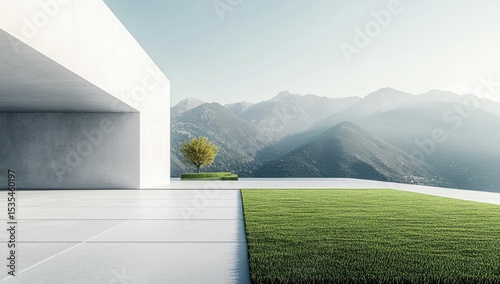 Modern rooftop patio with mountain view