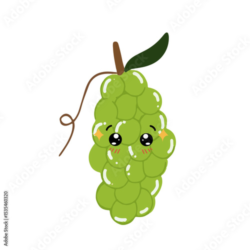 Green grapes cartoon character. Kawaiii emoticon element stock