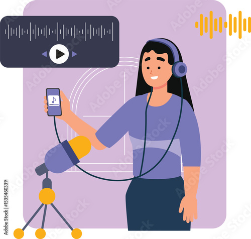 Female content creator doing online podcast