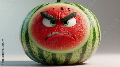 Angry watermelon character with furrowed brows