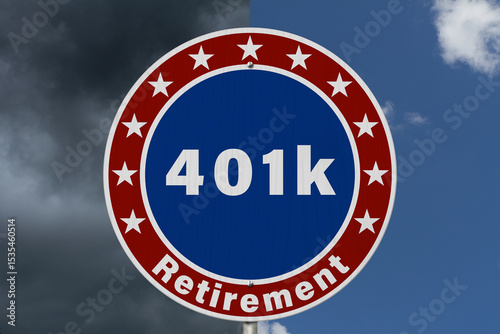 401K Retirement with stars on an American red, white and blue road sign