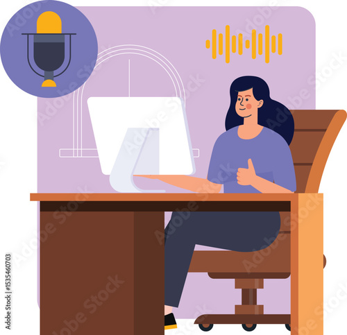 Female content creator doing online podcast