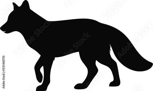 Black silhouette of a walking fox isolated on a white background ready for use