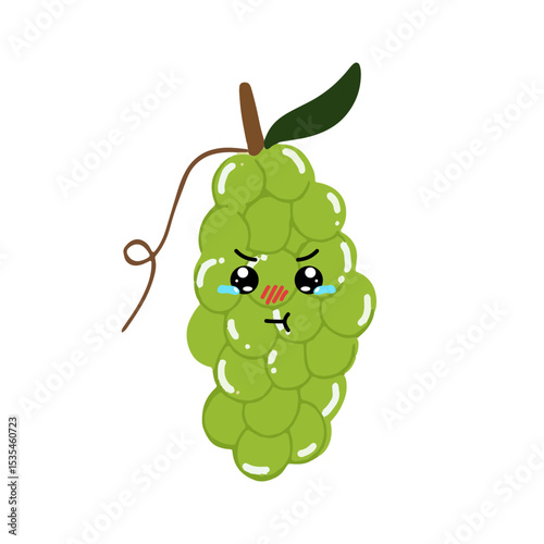 Green grapes cartoon character. Kawaiii emoticon element stock