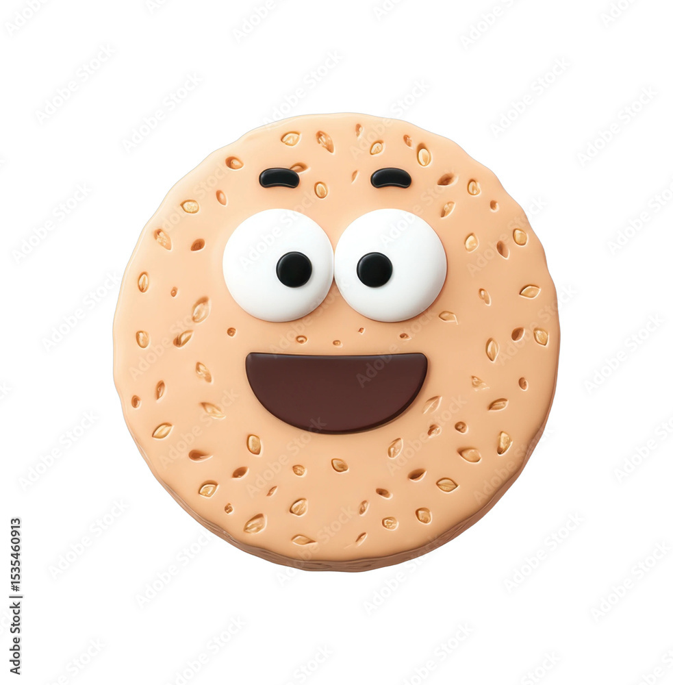 Fototapeta premium Smiling oat cookie with large eyes and cartoonish face detail