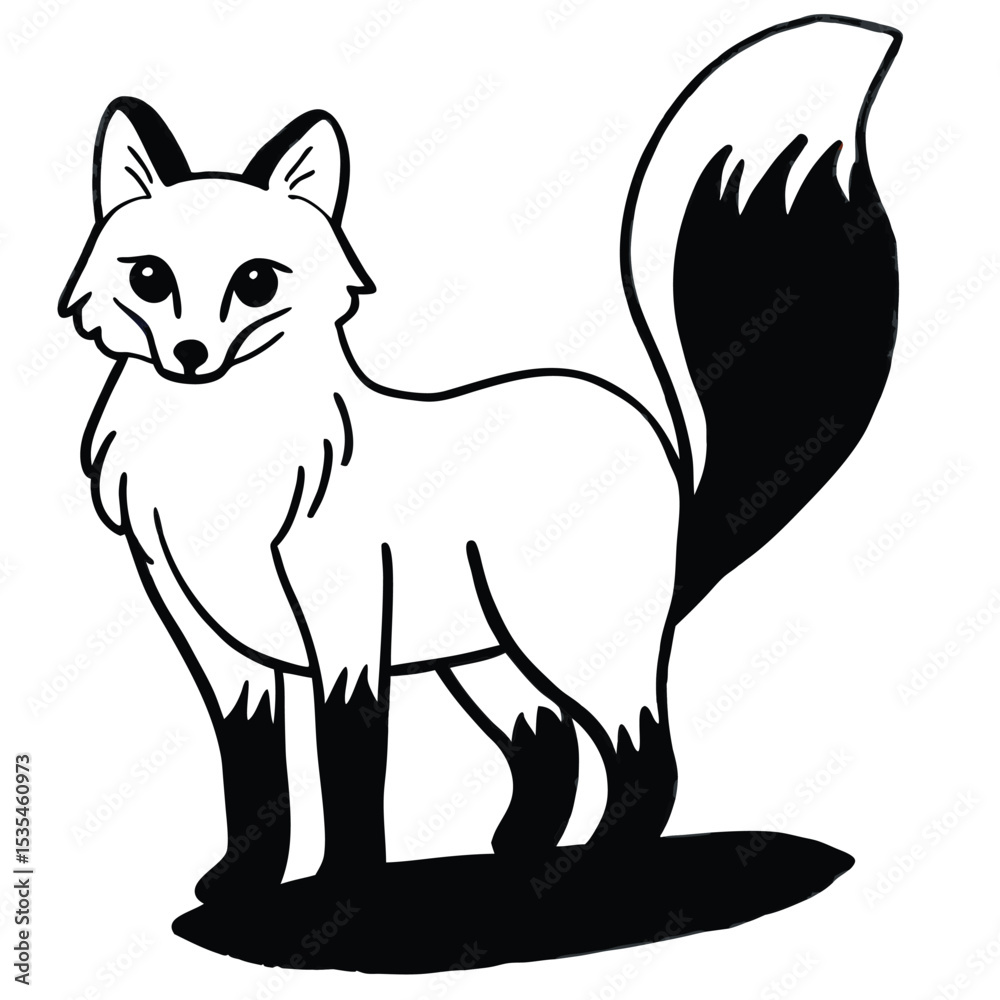 Fototapeta premium Charming black and white illustration of a fox standing proudly against a white background