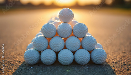 Pyramid of Golf Balls on Asphalt