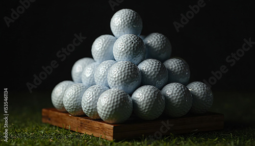 Stacked Golf Balls on Wooden Base