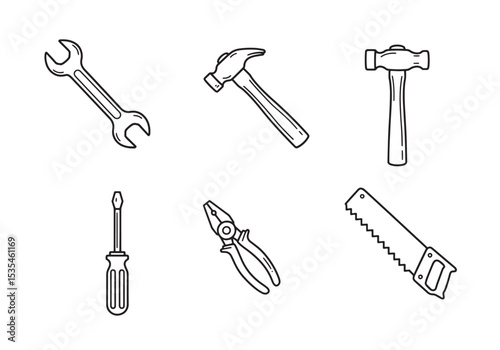 Vector illustration of hand drawn tools for construction repair and diy projects
