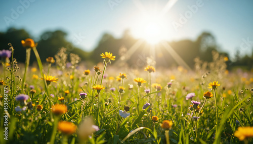 Wildflower Field Under Bright Sunlight