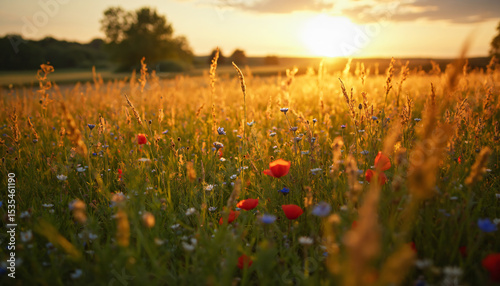 Wildflower Meadow at Sunset