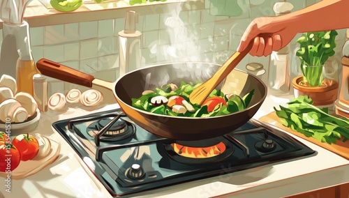 Cooking vegetables in a wok