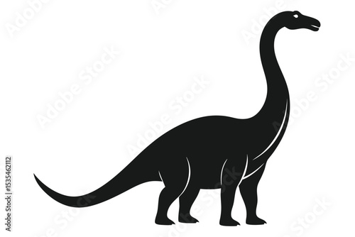Silhouette of a standing brachiosaurus dinosaur on white background perfect for designs