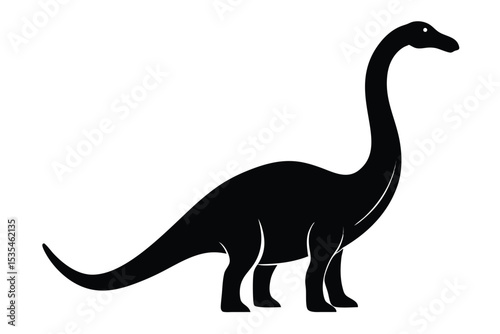 Silhouetted black brachiosaurus dinosaur illustration against white background suitable for various design purposes