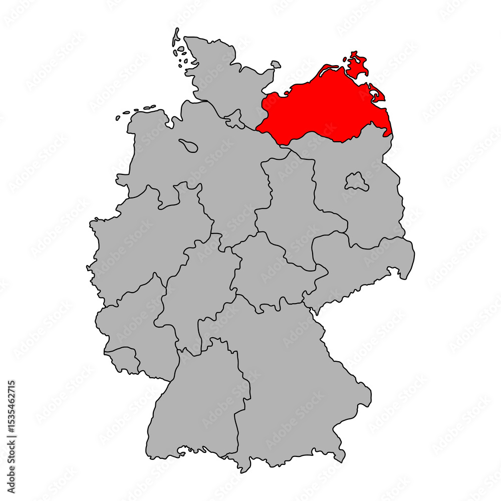 Fototapeta premium Germany map icon of Mecklenburg-Vorpommern, geography blank concept, isolated graphic background vector illustration .