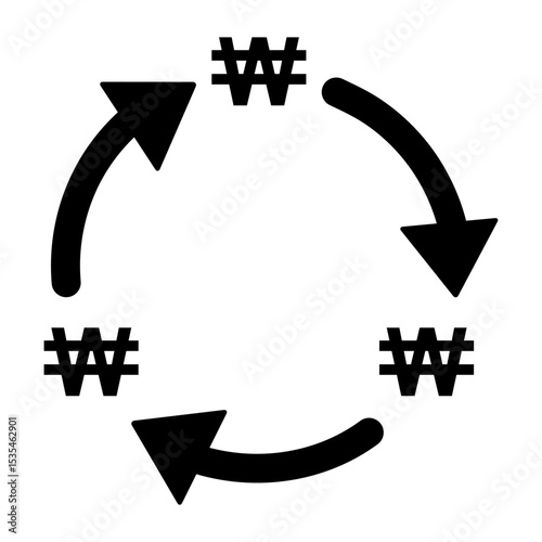 Won money change icon, trade cash information web symbol, convert sign vector illustration .