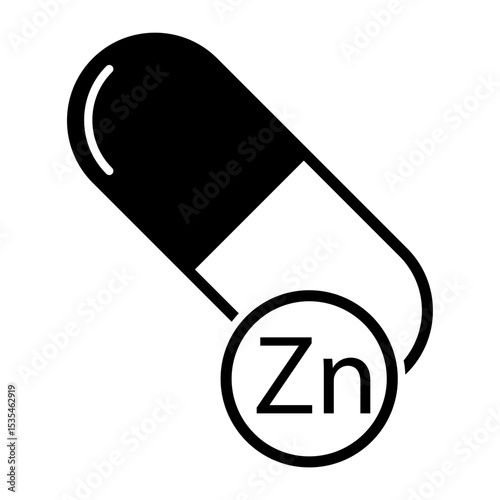 Mineral Zn icon, healthy medicine pill supplement symbol, complex vitamin vector illustration .