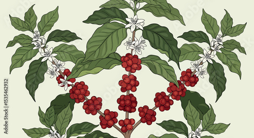Botanical Illustration Coffee Plant Seamless Pattern