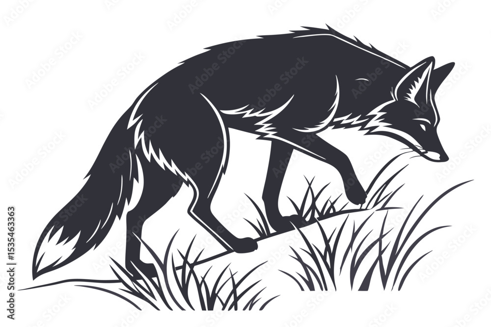 Obraz premium Fox Silhouette Walking in Grass Vector Graphic Illustration