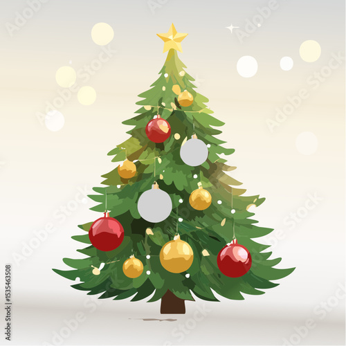 Christmas Tree With Baubles And Blurred Shiny Lights