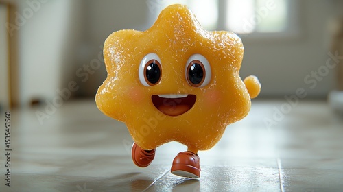 Animated star, cheerful face, small shoes