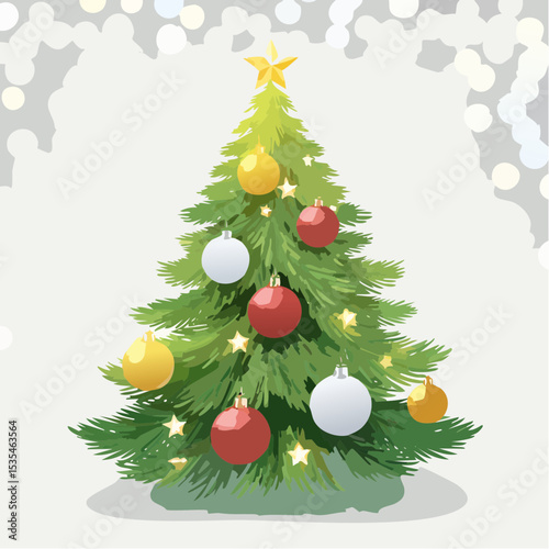 Christmas Tree With Baubles And Blurred Shiny Lights