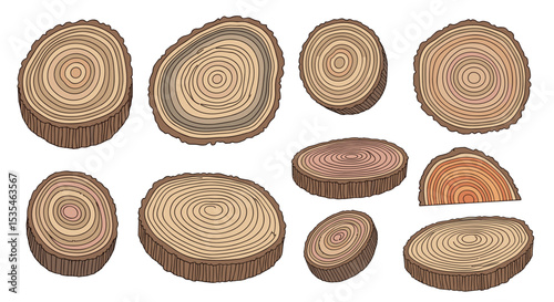 Round Slices of Wood Displaying Natural Textures Grain and Circular Patterns Background
