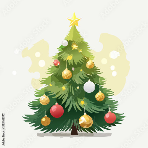 Christmas Tree With Baubles And Blurred Shiny Lights