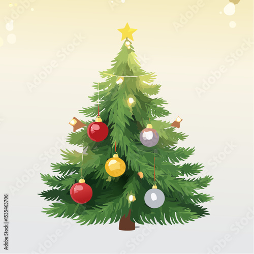 Christmas Tree With Baubles And Blurred Shiny Lights