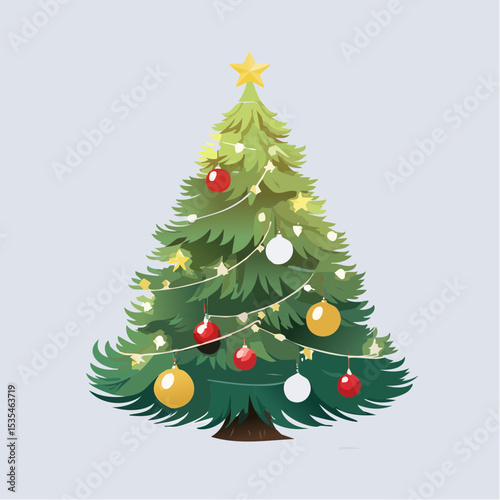 Christmas Tree With Baubles And Blurred Shiny Lights
