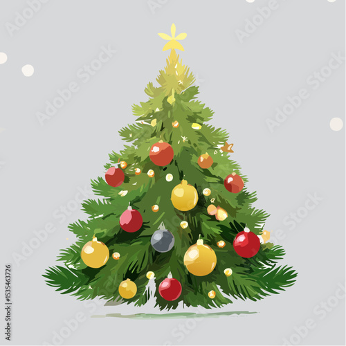 Christmas Tree With Baubles And Blurred Shiny Lights