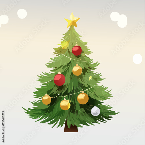 Christmas Tree With Baubles And Blurred Shiny Lights